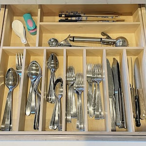 22 to 24 inch wide drawer insert, custom drawer organizer, wood drawer organizer, silverware drawer