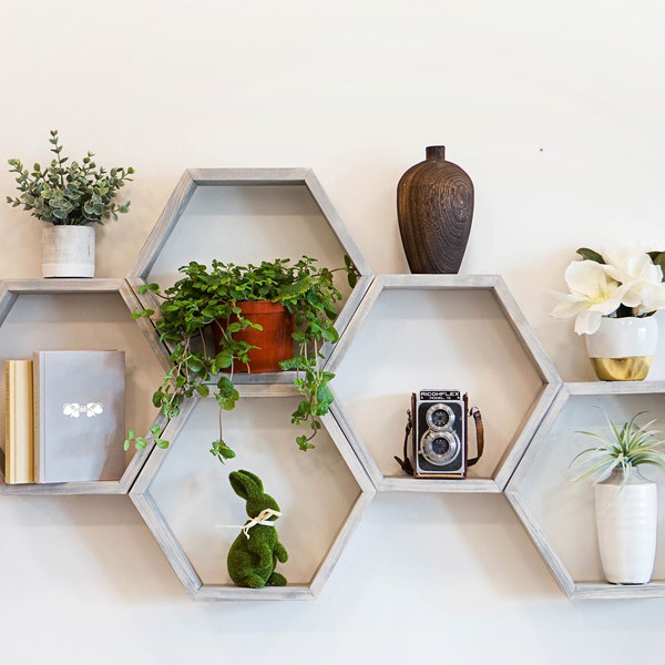 Hexagon shelf, (FREE middle divider - see details) Honeycomb Shelf, Floating Hexagon Shelf, Geometry Wall Art, Shelves Floating Shelf