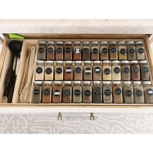 Custom drawer organizer for spices configured to fit your drawer, wood drawer organizer