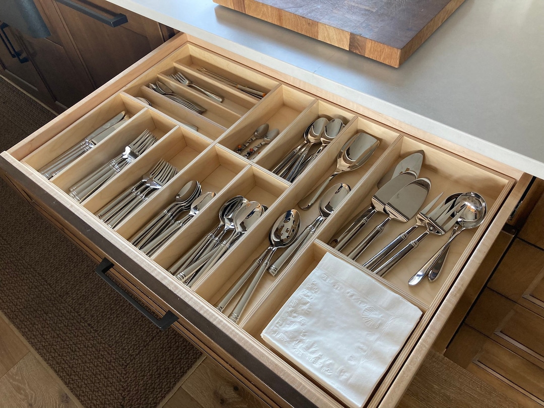 31 to 40 Inch Wide Drawer Insert, Custom Drawer Organizer, Wood Drawer Organizer, Silverware
