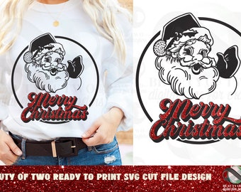 Vintage Santa Merry Christmas SVG, Retro Christmas Cut File