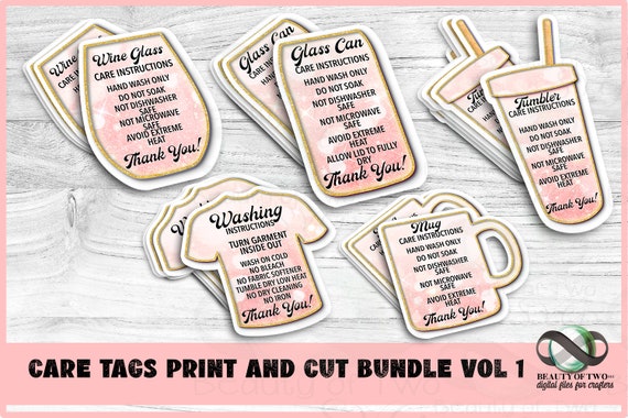 Care Tags Print and Cut Bundle, Product Care Instructions (Digital Download)
