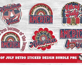 Patriotic 4th of July Sticker Bundle, Vintage Designs (PNG)