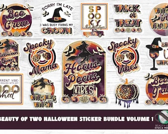 Halloween Printable Sticker Bundle 14 Print and Cut Halloween Witch Sticker Designs png Print and Cut Stickers Instant Download Sticker png