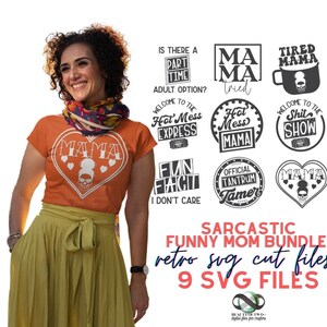 Pacchetto di design SVG per mamme sarcastiche, 9 divertenti file di taglio SVG per mamme Hot Mess da tagliare o stampare, pacchetto di magliette sarcastiche divertenti per la maternità