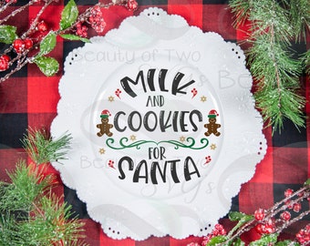 Milk and Cookies for Santa svg cut file, Santa plate Christmas Eve svg, Santa plate cookies milk svg for cutting or print, Instant Download