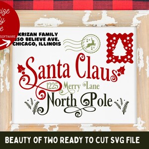 Letra de Santa SVG Apellido Personalizar Navidad SVG, Nombre de familia svg diseño de letrero archivo de corte Diseño de letrero rústico de Navidad de Santa SVG 4 tipos de archivos