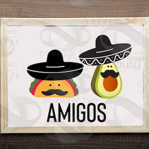 Fichiers svg Fiesta taco party amigos, drôle taco avocat svg & png à découper ou à imprimer, sombrero svg, téléchargement immédiat, 4 types de fichiers