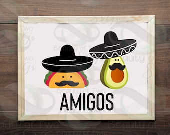 Lustige Taco Avocado Amigos SVG, Fiesta Party Cut-Datei (Instant Download)