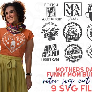 Pacchetto di design sarcastici per la festa della mamma SVG I 9 divertenti file di taglio retrò SVG per la mamma disordinata per il taglio o la stampa Benvenuti allo spettacolo di merda SVG