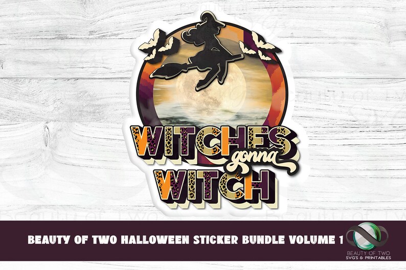 Halloween Witch Sticker Designs Bundle (Print & Cut PNG, Instant Download) image 9