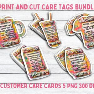 Customer Care Tags Print and Cut Bundle, Small Business Printable Care Tags for Small Business, 5 Tags for Handmade Items, Instant Download