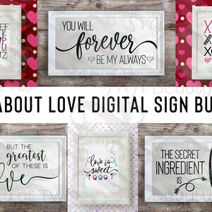 Valentines SVG Digital Sign-bundel, boerderij liefde borden ontwerpbestanden om te knippen of af te drukken, 6 Valentines SVG-bestanden knippen 4 bestandstypen