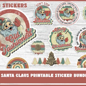 Vintage Santa Christmas Sticker Bundle 10 Print and Cut Retro Santa Sticker Designs png Print and Cut Stickers Instant Download Sticker png