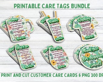 Printable Care Tags Bundle, Small Business Product Care Instructions (Digital Download)