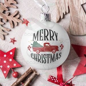 Merry Christmas Red Truck Ornament svg, Farmhouse Christmas Ornament svg cut file, Vintage Truck Christmas svg Commercial Use 4 file types