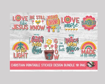 Printable Christian Sticker Bundle 10 Print and Cut Christian Sticker Design pngs, Print and Cut Stickers Instant Download, Sticker Download