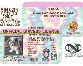 Easter Bunny Drivers License Printables 2 full sheet 8.5in x11in PDFs included and 2 pngs for Print Cut Ready to Print Easter Bunny License