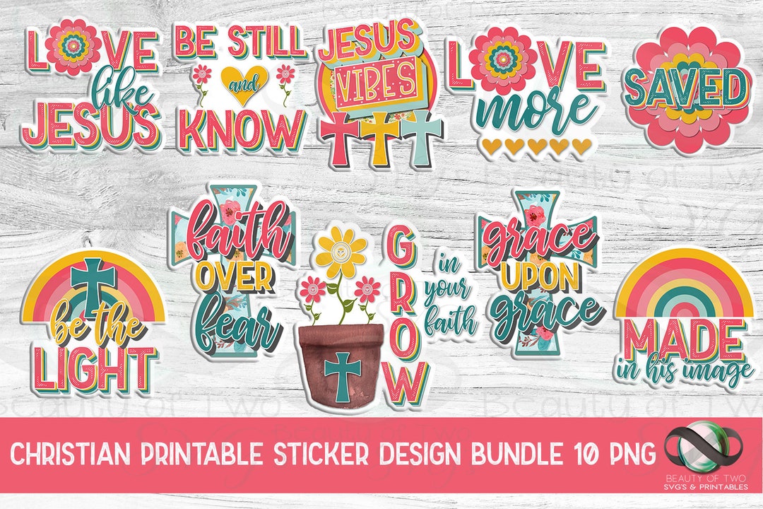 Printable Christian Sticker Bundle 10 Print and Cut Christian - Etsy