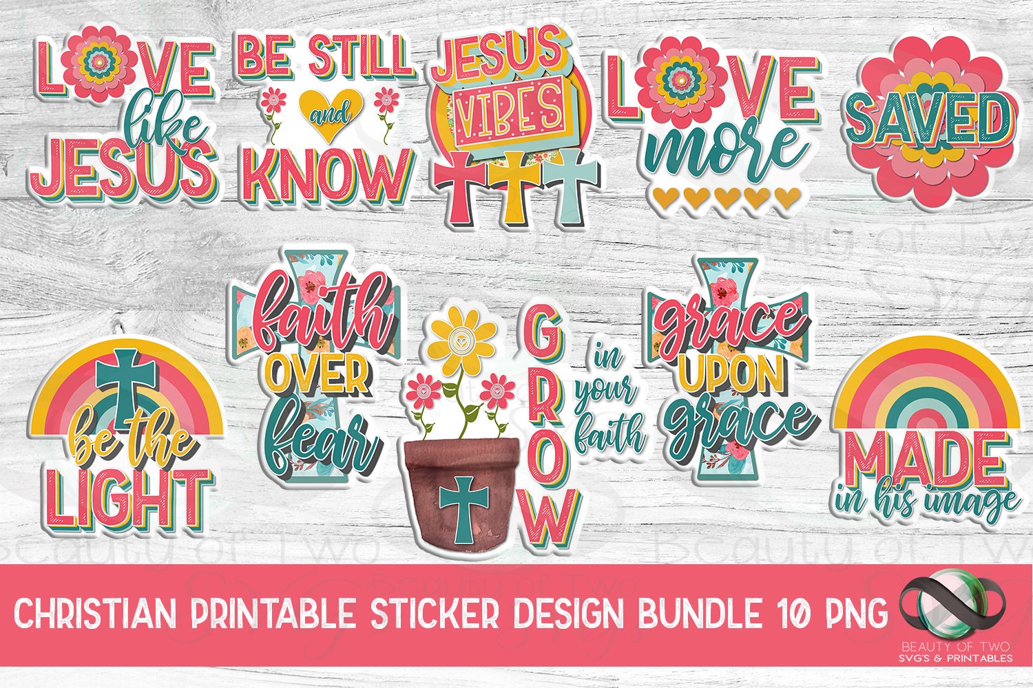 Printable Christian Sticker Bundle 10 Print and Cut Christian - Etsy