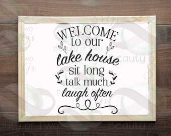 Lake House Sign Design SVG, Summer Welcome Cut File (Digital Download)