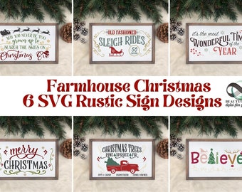 Farmhouse Christmas Sign SVG Bundle, Rustic Vintage Designs (Digital Download)