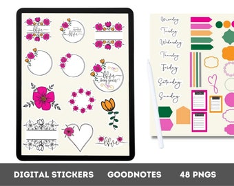Pegatinas digitales para agenda de San Valentín, temática floral de amor (PNG)