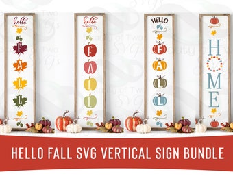 Hello Fall Vertical Sign SVG Bundle, Autumn Designs (Digital Download)