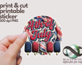 4th of July Popsicle Sticker, Patriotic 3D Design (Printable PNG)