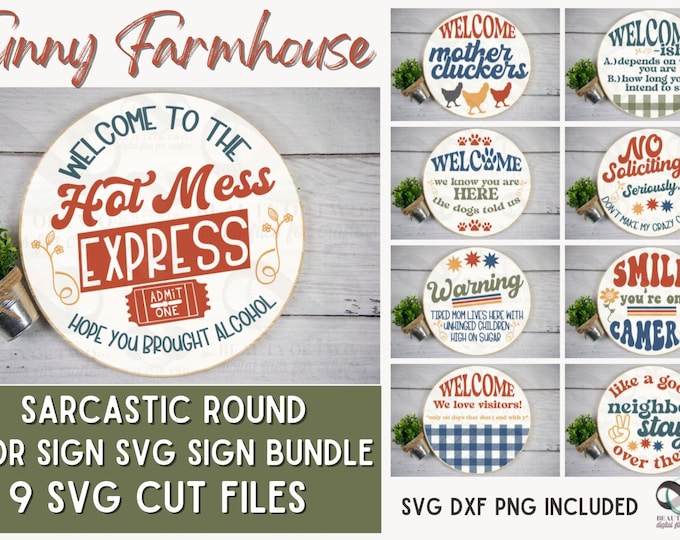 Funny Round Signs SVG Bundle , Round SVG Files, Door Hanger Svg ...