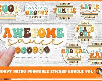Boho Retro Sticker Bundle | Funny Vintage Designs (Printable PNG)