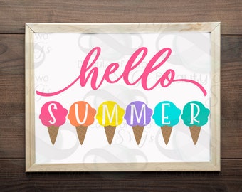 Hello Summer ice cream svg cut file and png, Summer svg sign design, Ice Cream svg Summer svg for cutting machines or print Instant Download