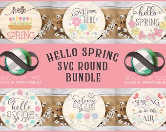 Spring svg bundle, Farmhouse Door Sign svg cut files, Round Spring Sign svgs, rustic Farmhouse bundle svg files 6 designs, Instant Download