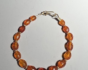 Vintage faceted amber bracelet, cognac honey Baltic amber, 925 sterling silver, gold-plated, 7.13g, Schmuckrausch Vintage 0748