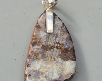 Boulder Opal Pendant Silver 925 Queensland Australia | 15.44 g bright opal with blue shimmer, 58 x 27 mm | Schmuckrausch Vintage 1304