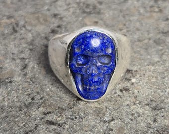 Silver signet ring skull lapis lazuli size 61 Tribal Spirit Schmuckrausch vintage 0005