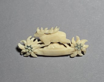 Antique Bavarian Stag Brooch | Hand-Carved Bone | Germany c. 1900–1930 | Jewelry Rush Vintage I 1068