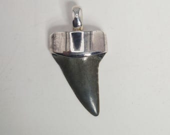 Fossilized shark tooth pendant, 925 silver, South Carolina, petrified, unique gift, Schmuckrausch vintage 1069