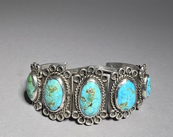 Antique Old Pawn Turquoise Cuff Bracelet Native American Sterling Silver 1930s USA Schmuckrausch Vintage 0880