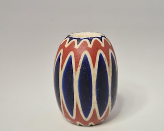 Antique Chevron Glass Bead 45.36 × 32.77 mm oval 6-layered Blue Red White Africa Reimport 0121