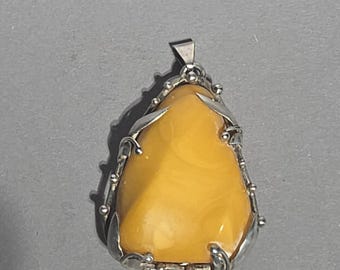Baltic Butterscotch Amber Pendant Antique 800 Silver Vintage Large Amber Necklace Art Nouveau Style Schmuckrausch Vintage 1743