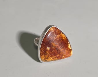 Natural Baltic Amber Silver Ring, Cognac Amber Statement Ring, Rounded Triangle, Handmade Schmuckrausch, Size 57 I SR1664