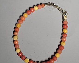 Coral and amber butterscotch bracelet, 20 cm, 925 sterling silver, gold-plated, recycled, vintage, Schmuckrausch Vintage 0683