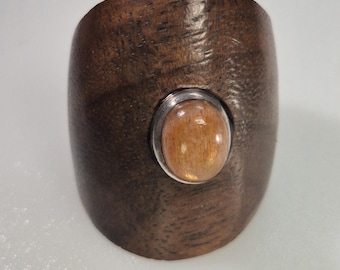 Wide band ring made of Makassar ebony sunstone – unique piece, size 59 – cabochon 10×8mm – silver 925 – – Tribal Spirit 1743