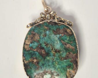 Vintage 585 Gold Pendant Nishapur Turquoise Diamonds 1970s Schmuckrausch Vintage 0199