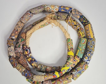 Antique Millefiori Trade Beads Mosaic Glass Strand Africa Jewelry Rush Vintage 0408