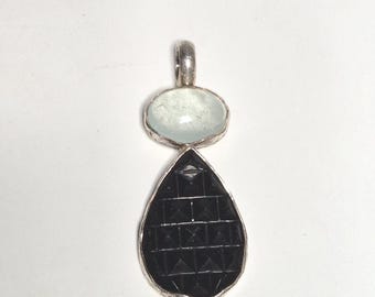 Pendant Onyx Aquamarine Silver 925 Unique 80