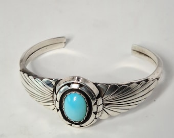 Turquoise Silver Bangle Navajo Style 1970s Jewelry Rush Vintage 1347
