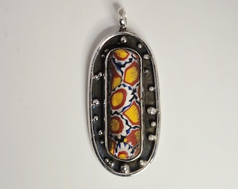 Antique millefiori pendant, 925 sterling silver, with large eyelet · recut trade bead · unique piece · Schmuckrausch Vintage 0116
