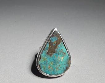 Large Natural Turquoise Ring Sterling Silver 925 Statement Ring Size 51 Silvery I 1725